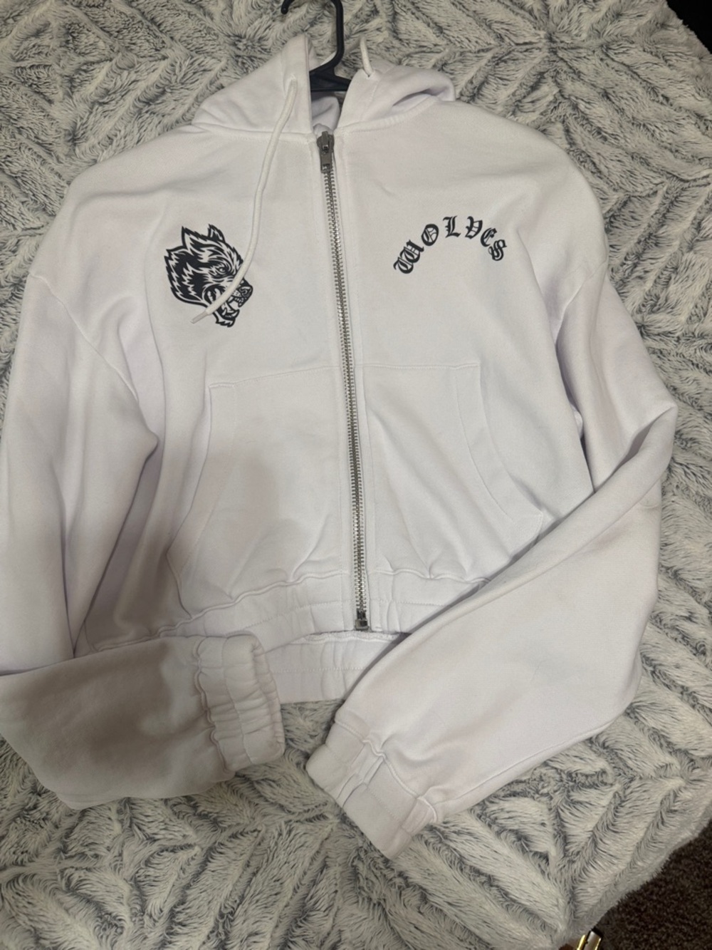 Darc Sport White Zip-Up Hoodie with Wolves Graphic